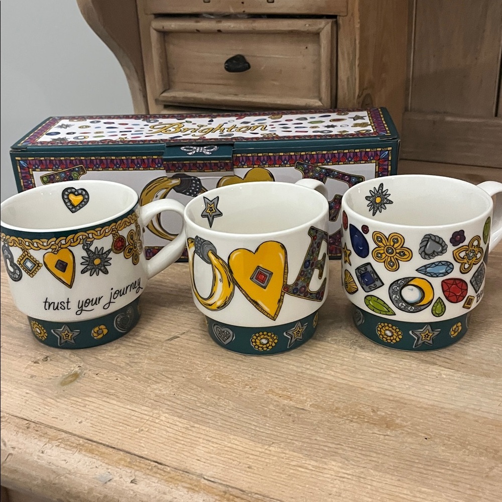 Brighton Set of 3 Mugs “All You Need Is Love “ NWT Tea Coffee